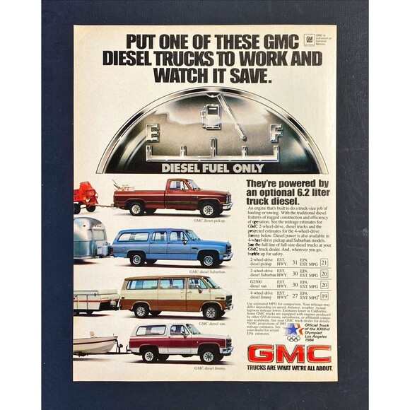 GMC Diesel Trucks "Jimmy-Van-Suburban & Pickup Trucks" Vintage Print Ad 1982 - Picture 3 of 3